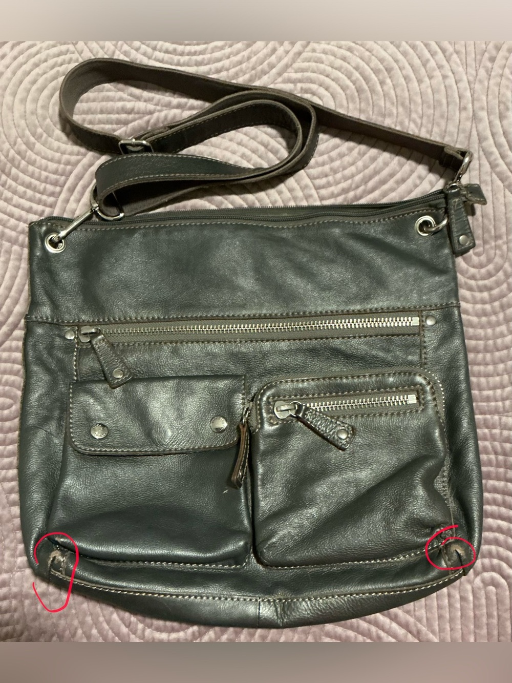 Fossil Sutton Pebbled Leather Messenger Convertible Crossbody Bag VTG